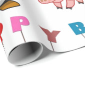 Happy Birthday Wrapping Paper Penguin Pigs Cadeaupapier (Rol Hoek)