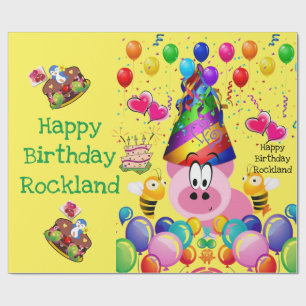 Happy Birthday Wrapping Paper Pig Bumblebee Cadeaupapier