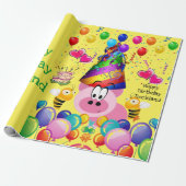 Happy Birthday Wrapping Paper Pig Bumblebee Cadeaupapier (Uitgerold)