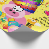 Happy Birthday Wrapping Paper Pig Bumblebee Cadeaupapier (Hoek)