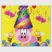 Happy Birthday Wrapping Paper Pig Bumblebee Cadeaupapier (Vlak)