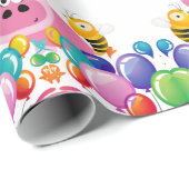 Happy Birthday Wrapping Paper Pig Bumblebee Cadeaupapier (Rol Hoek)