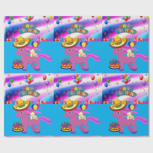 Happy Birthday Wrapping Paper Pony Cadeaupapier (Vlak)