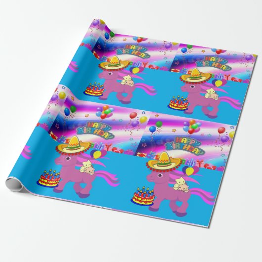 Happy Birthday Wrapping Paper Pony Cadeaupapier (Uitgerold)
