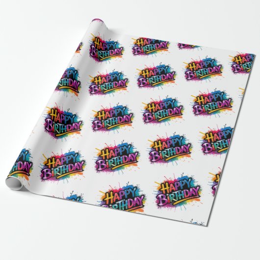 Happy Birthday Wrapping Paper printable Cadeaupapier (Uitgerold)