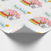 Happy Birthday Wrapping Paper Rabbit Cake Cadeaupapier (Hoek)