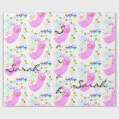 Happy Birthday Wrapping Paper Roze Worm Cupcakes Cadeaupapier (Vlak)