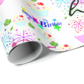 Happy Birthday Wrapping Paper Roze Worm Cupcakes Cadeaupapier (Rol Hoek)