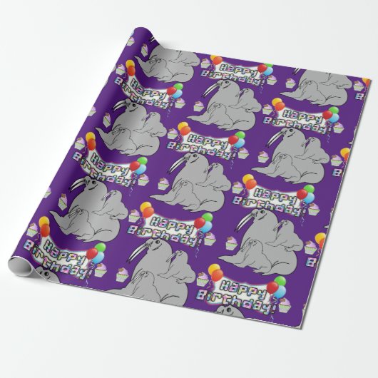Happy Birthday Wrapping Paper Seal Cupcake Cadeaupapier (Uitgerold)
