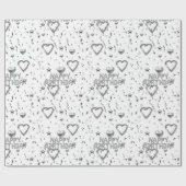 Happy Birthday Wrapping Paper Silver Hearts Cadeaupapier (Vlak)