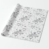 Happy Birthday Wrapping Paper Silver Hearts Cadeaupapier (Uitgerold)
