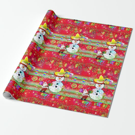 Happy Birthday Wrapping Paper Snowman Cadeaupapier (Uitgerold)