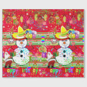 Happy Birthday Wrapping Paper Snowman Cadeaupapier (Vlak)