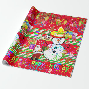 Happy Birthday Wrapping Paper Snowman Cadeaupapier