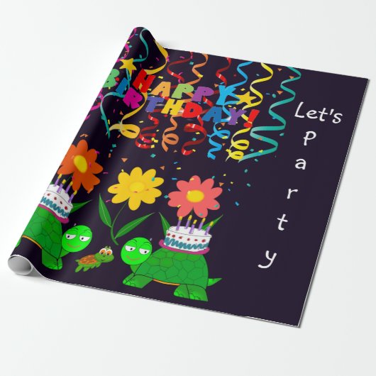 Happy Birthday Wrapping Paper Turtles Cadeaupapier (Uitgerold)
