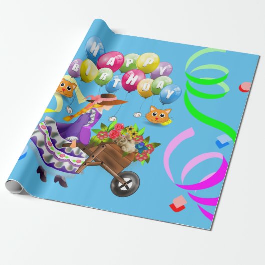 Happy Birthday Wrapping Paper Victoriaans Cadeaupapier (Uitgerold)