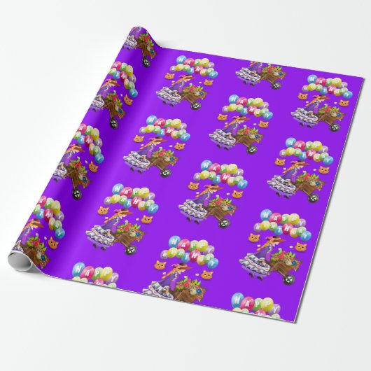 Happy Birthday Wrapping Paper Victoriaans Kitten Cadeaupapier (Uitgerold)