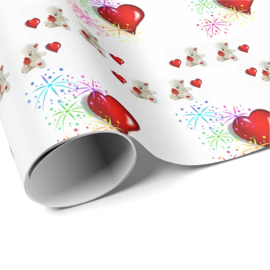 Happy Birthday Wrapping Paper White Teddy Bear Cadeaupapier (Rol Hoek)