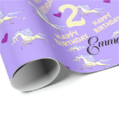 Happy Birthday Wrapping Papier Eenhoorn Paarse 2yr (Rol Hoek)