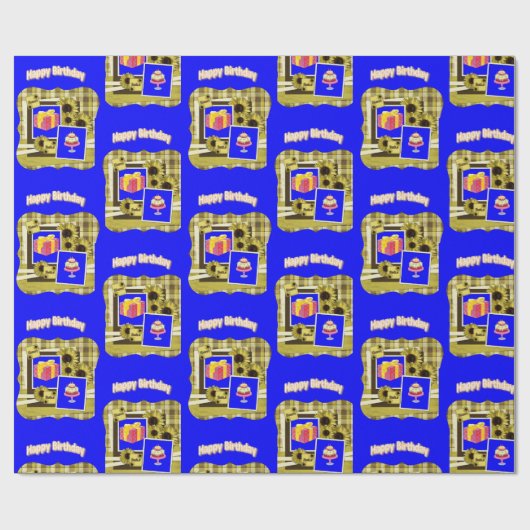 Happy Birthday Wrapping Papier FUN Cupcake (Vlak)