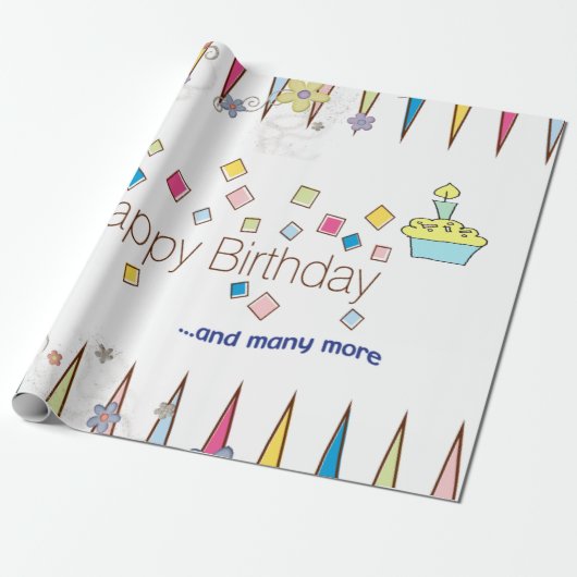 Happy Birthday Wrapping Papier FUN Cupcake (Uitgerold)