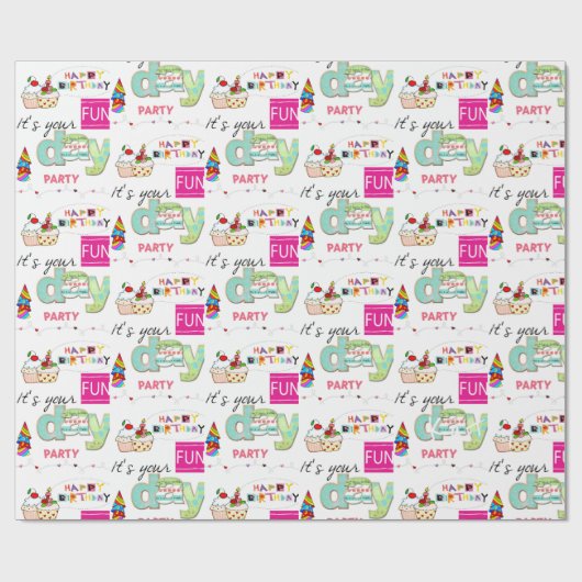 Happy Birthday Wrapping Papier FUN Cupcake (Vlak)