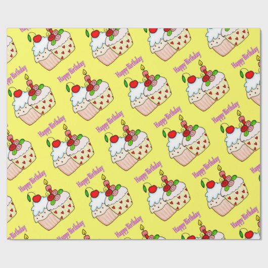 Happy Birthday Wrapping Papier FUN Cupcake (Vlak)