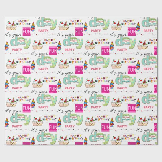 Happy Birthday Wrapping Papier FUN Cupcake (Vlak)