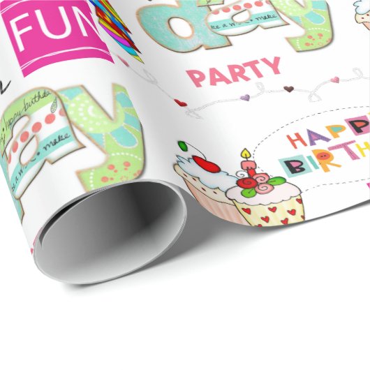 Happy Birthday Wrapping Papier FUN Cupcake (Rol Hoek)