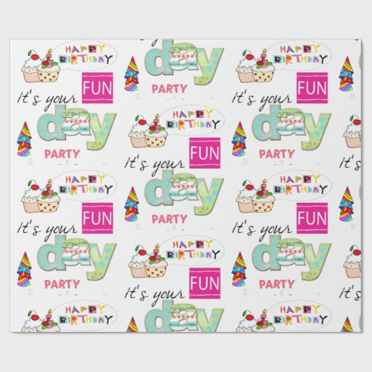 Happy Birthday Wrapping Papier FUN Cupcake (Vlak)