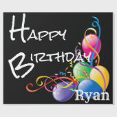 Happy Birthday Wrapping Papieren ballonnen zwart Cadeaupapier (Vlak)