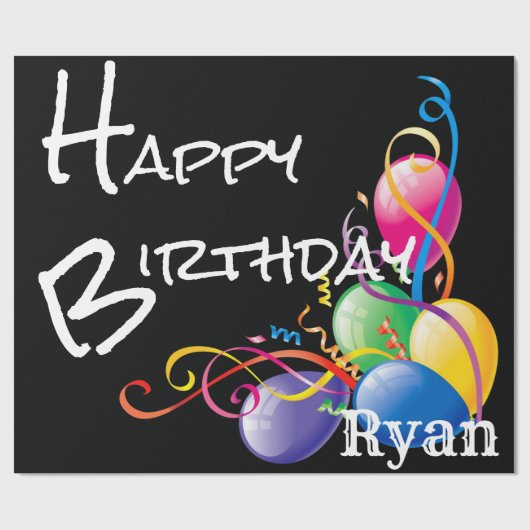 Happy Birthday Wrapping Papieren ballonnen zwart Cadeaupapier (Vlak)