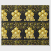 Happy Birthday Wrapping zwart gouden ballonnen Cadeaupapier (Vlak)