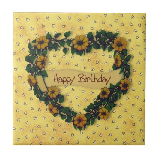 Happy Birthday Wreath Tile Tegeltje (Voorkant)
