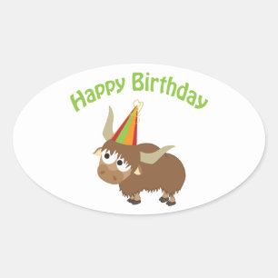 Happy Birthday Yak Ovale Sticker