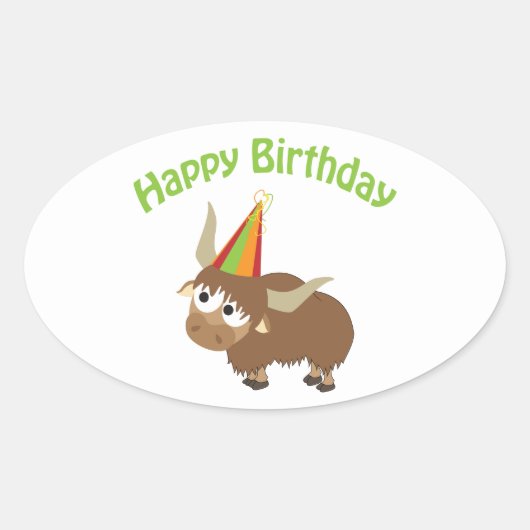 Happy Birthday Yak Ovale Sticker (Voorkant)