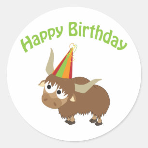 Happy Birthday Yak Ronde Sticker