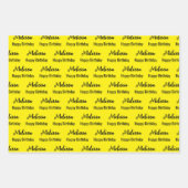 Happy Birthday Yellow and Black Name Pattern Inpakpapier Vel (Voorkant)