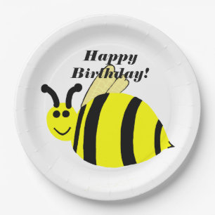Happy Birthday Yellow Bumble bee Papieren Bordje