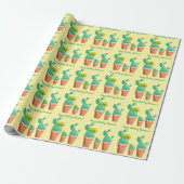 Happy Birthday Yellow Flowering Potted Cactus Cadeaupapier (Uitgerold)