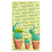 Happy Birthday Yellow Flowering Potted Cactus Klein Cadeauzakje (Achterkant)