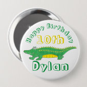 Happy Birthday Yellow Green Alligator Crocodile Ronde Button 4,0 Cm (Voorkant /achterkant)
