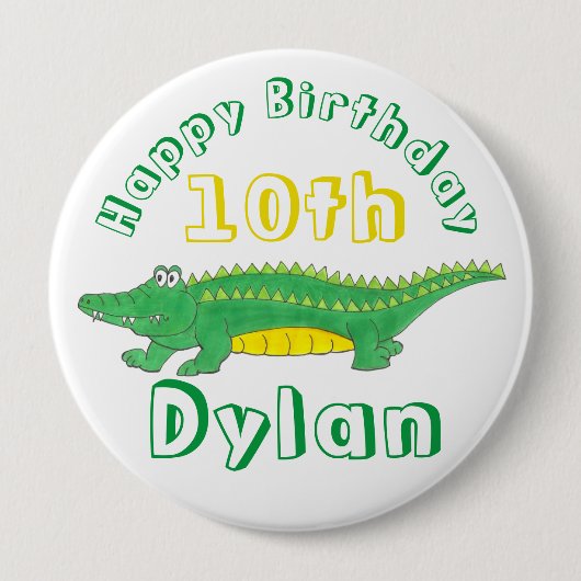 Happy Birthday Yellow Green Alligator Crocodile Ronde Button 4,0 Cm (Voorkant)