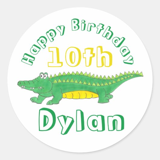 Happy Birthday Yellow Green Alligator Crocodile Ronde Sticker (Voorkant)