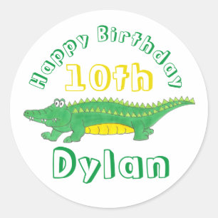 Happy Birthday Yellow Green Alligator Crocodile Ronde Sticker