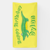 Happy Birthday Yellow Green Alligator Crocodile Spandoek (Verticaal)