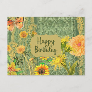Happy Birthday  Yellow & Oranje Flowers Briefkaart