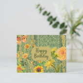 Happy Birthday  Yellow & Oranje Flowers Briefkaart (Staand voorkant)