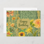 Happy Birthday  Yellow & Oranje Flowers Briefkaart (Voorkant / Achterkant)