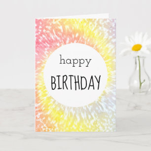 Happy Birthday Yellow Oranje Tie Dye Hippie Card Kaart